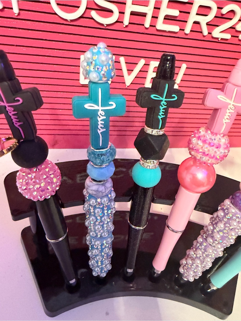 CHRISTIAN CUSTOM CROSS Beaded Pens - Pink, Aqua, Black,Purple $6 ea or 6/$30 - Picture 3 of 6